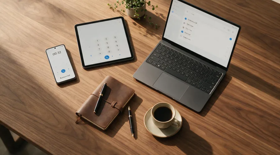 Business VoIP phone service running across mobile, tablet, and desktop devices.